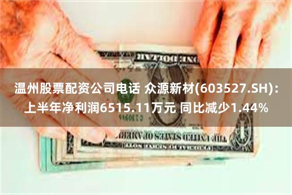 温州股票配资公司电话 众源新材(603527.SH)：上半年净利润6515.11万元 同比减少1.44%